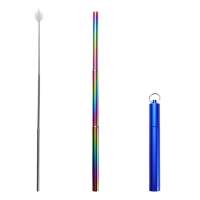 Collapsible Telescopic Straw Reusable Portable  Metal  Stainless Steel Drink Straw Brush with Meta case