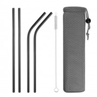 Amazon 5pcs/Pack Stainless Steel Straw Set Steel 2 straight straw 2 bent straw 1 brush 1 bag